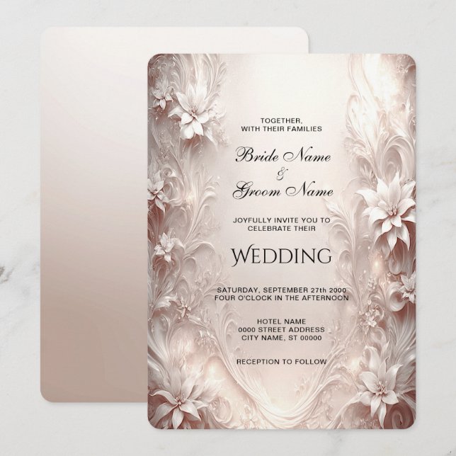 Faire-part de mariage floral blanc d'ivoire (Devant / Derrière)