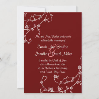 Faire-part de mariage floral blanc et maroon