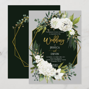 Faire-part de mariage Floral Blanc Moderne Or Gris