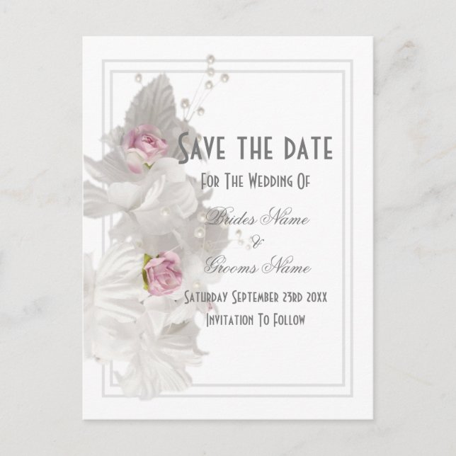 Faire-part de mariage floral blanc "save the date" (Devant)