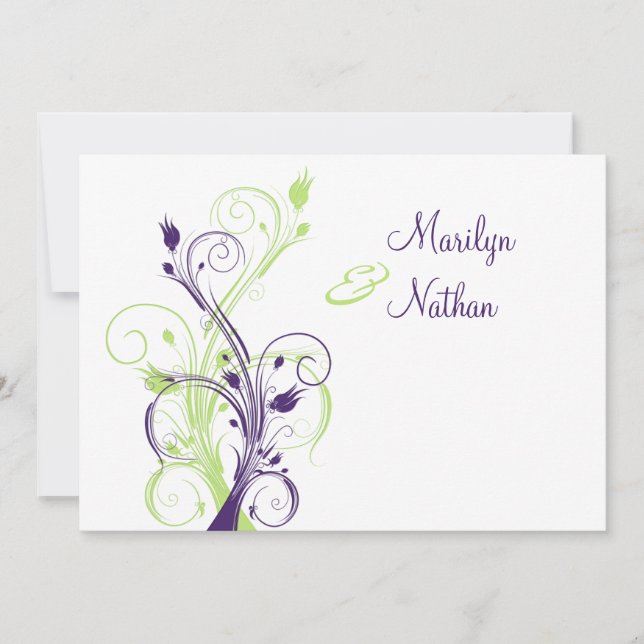 Faire-part de mariage Floral blanc vert violet (Devant)