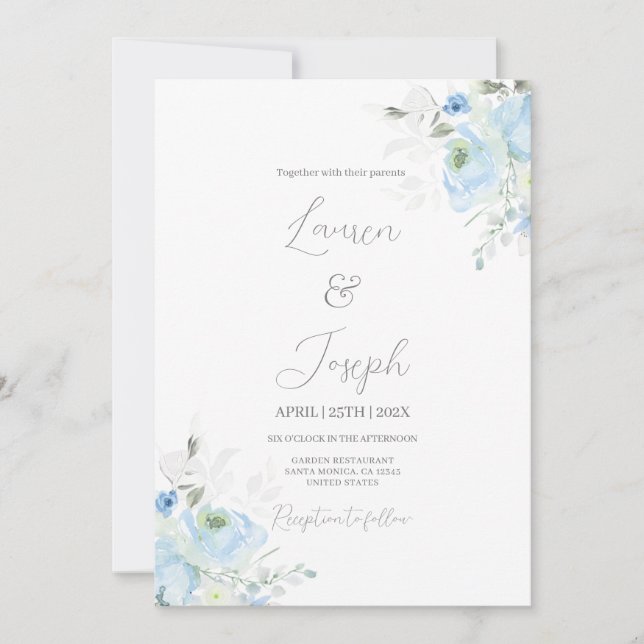 Faire-part de mariage floral bleu (Devant)