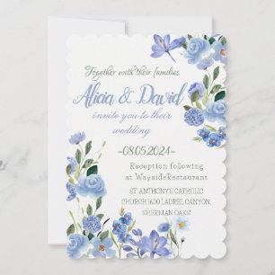 Faire-part de mariage Floral Bleu.