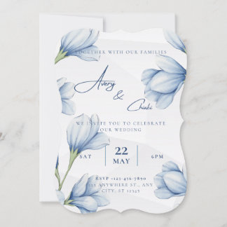 faire-part de mariage floral bleu