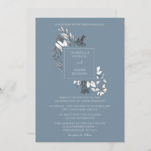 Faire-part de mariage floral bleu Dusty
