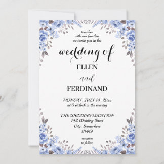 Faire-part de mariage floral bleu élégant