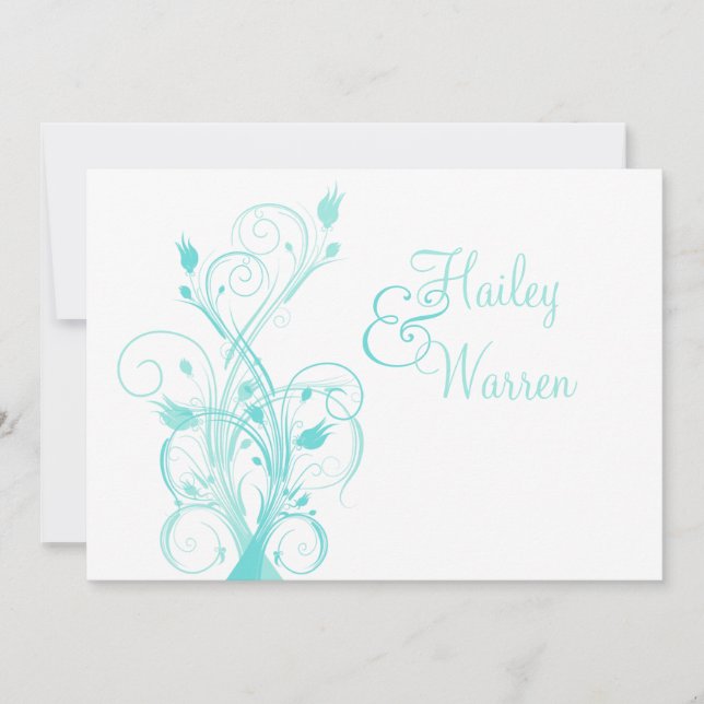 Faire-part de mariage floral bleu et blanc d'Aqua (Devant)