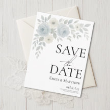 Faire-part de mariage floral bleu et ivoire