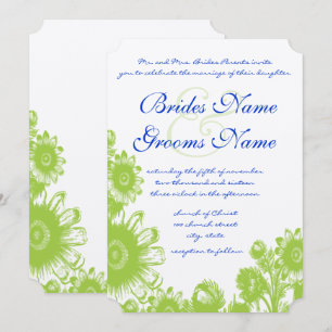 Faire-part de mariage floral bleu et vert Lapis