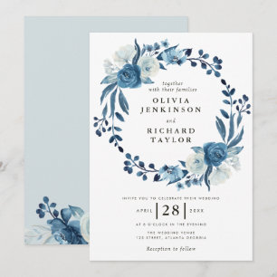 Faire-part de mariage floral bleu foncé