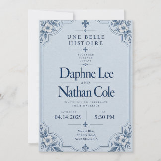 Faire-part de mariage floral bleu français