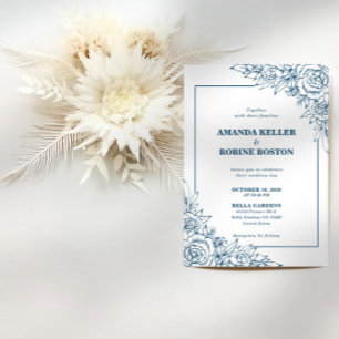 Faire-part de mariage floral bleu marine moderne