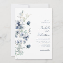 Faire-part de mariage floral bleu poussiéreux