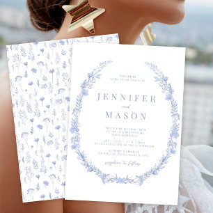 Faire-part de mariage floral bleu roux moderne