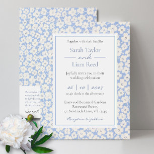 Faire-part de mariage Floral Bleu tendance et RSVP