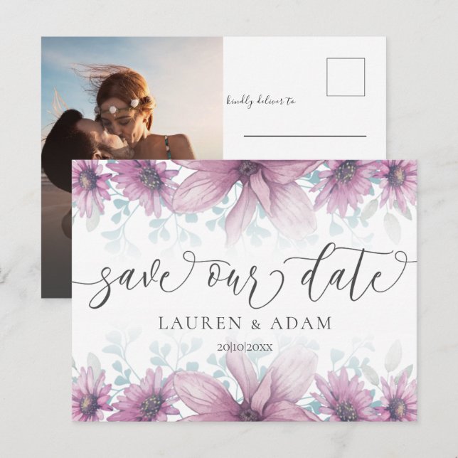Faire-part de mariage Floral Blush Pink Magnolia S (Devant / Derrière)