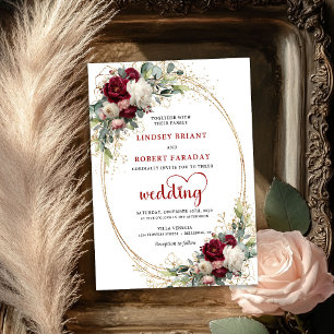 Faire-part de mariage floral bohème burgundy roman