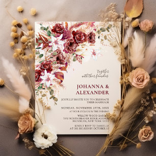 Faire-part de mariage floral bohème en terre cuite