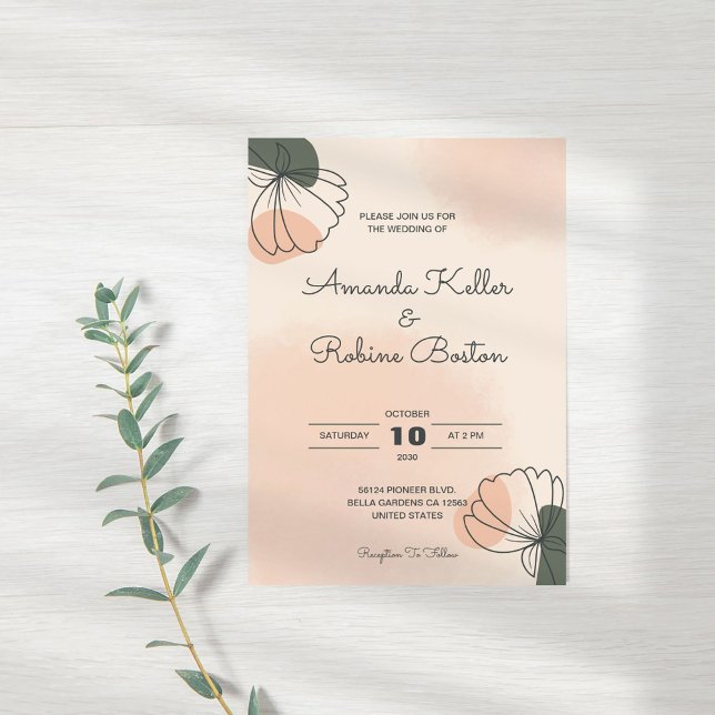 Faire-part de mariage floral boho minimal (Créateur téléchargé)