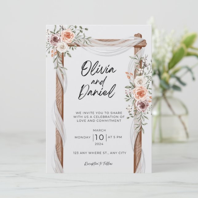 Faire-part de mariage Floral Boho Neutre Rustique (Debout devant)