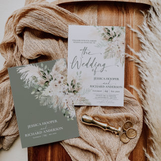Faire-part de mariage floral Boho Pampas verdure 