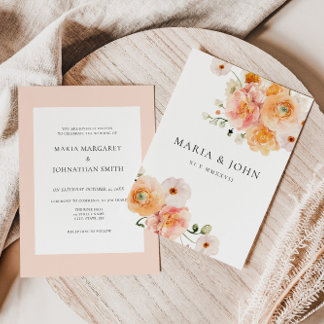 Faire-part de mariage floral Boho Peach & Blush