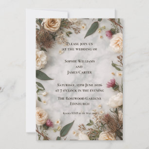 Faire-part de mariage floral boho Roses romaines