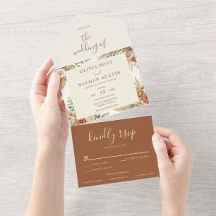 Faire-part de mariage floral boho RSVP tout-en-un