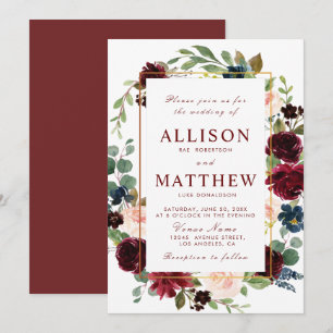faire-part de mariage floral bordeaux
