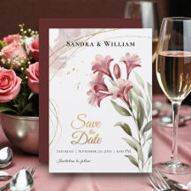 Faire-part de mariage floral bordeaux aquarelle