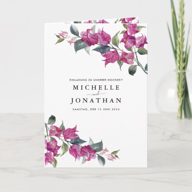 Faire-part de mariage floral bordeaux Bougainville (Devant)