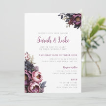 Faire-part de mariage floral bordeaux prune