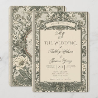 Faire-part de mariage floral botanique marron or