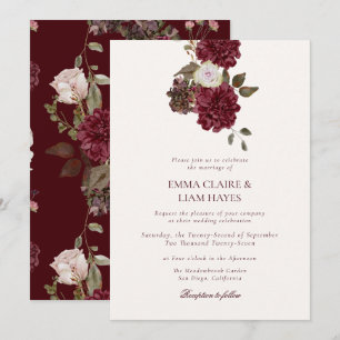 Faire-part de mariage Floral Bourgogne Old Money