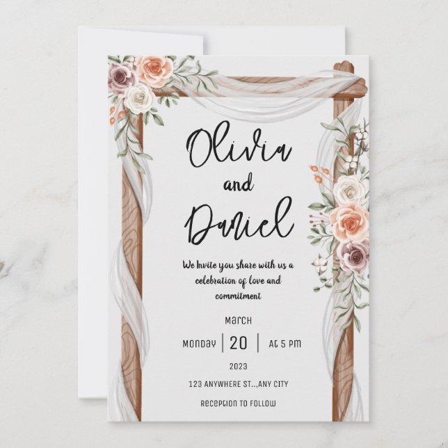 Faire-part de mariage floral Brown blanc (Devant)