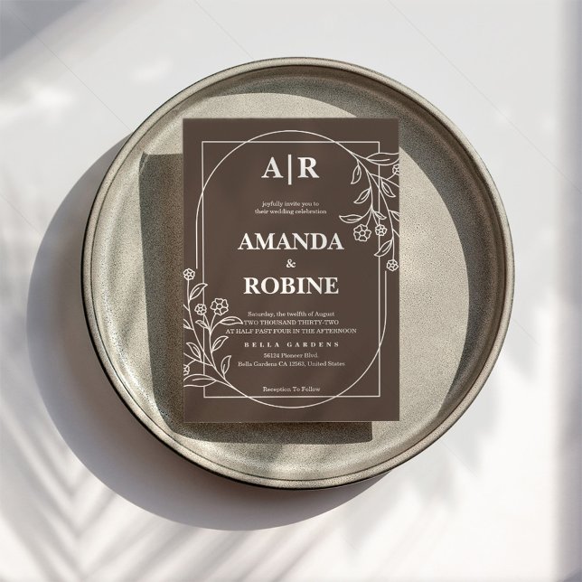 Faire-part de mariage Floral Brown moderne (Créateur téléchargé)