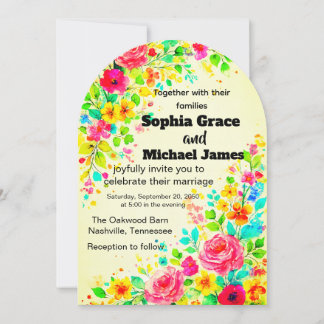 Faire-part de mariage floral coloré | Aquarelle