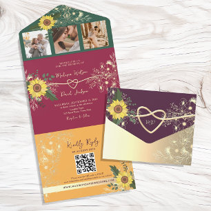 Faire-part de mariage floral coloré avec code QR
