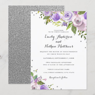 Faire-part de mariage Floral d'Argent Violet