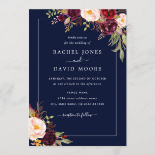 Faire-part de mariage floral de la marine moderne