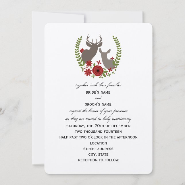 Faire-part de mariage floral de Noël de cerfs (Devant)