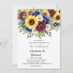 Faire-part de mariage floral de Tournesol et Bourg