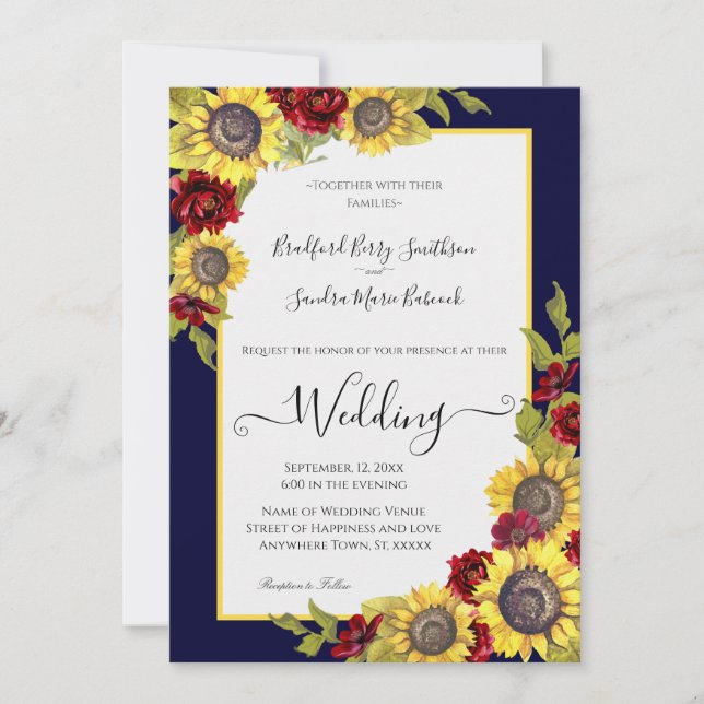 Faire-part de mariage floral de tournesol jaune ru (Devant)