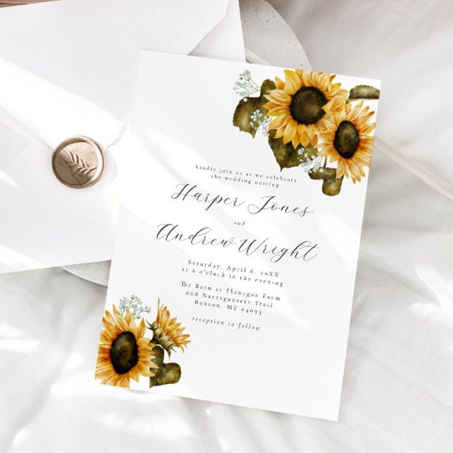 Faire-part de mariage floral de tournesol rustique (Créateur téléchargé)
