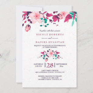 Faire-part de mariage floral d'inspiration rose