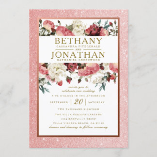 Faire-part de mariage floral d'or rose et de