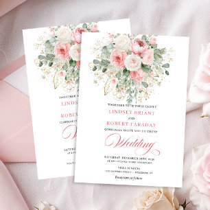 Faire-part de mariage floral doré aux pivoines rom