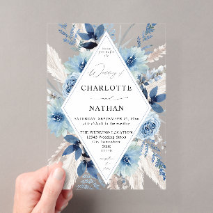Faire-part de mariage floral Dusty Blue Boho