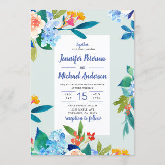 Faire-part de mariage floral Dusty Blue & Peach