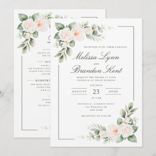 Faire-part de mariage floral élégant au sauge blan